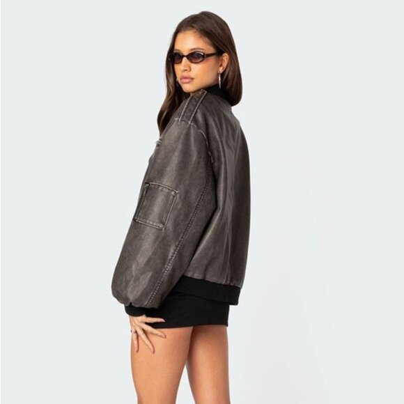 Edikted Black Bomber Jacket with Stand-Up Collar and Relaxed Fit - Picture 6 of 6